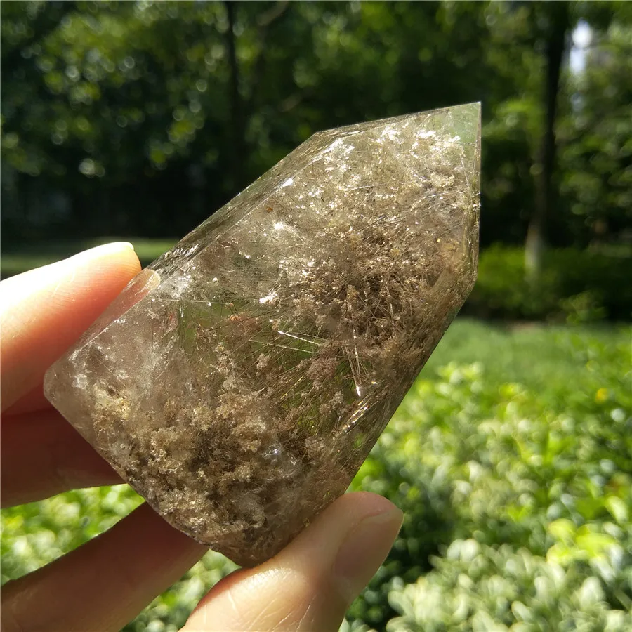 Великолепная рутилированная кварцевая палочка с Кристал фантом башня w Ghost Quartz