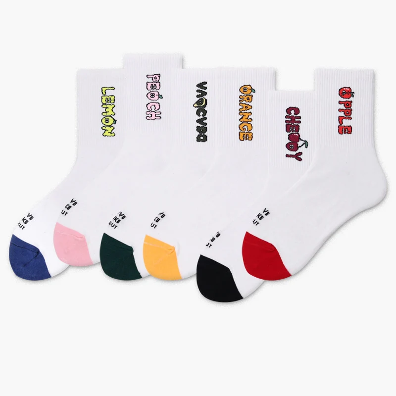 [COSPLACOOL] забавные носки в стиле Харадзюку с принтом фруктов и букв корейские