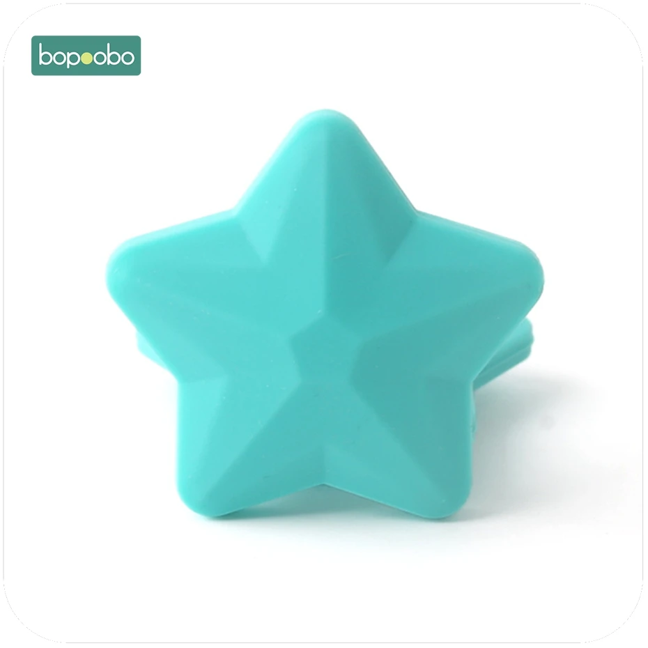 Bopoobo 5 шт. силиконовые бусины в форме звезды пищевого качества аксессуары для прорезывания зубов 38 мм ожерелье силиконовые интерактивные игрушки Детские Прорезыватели - Цвет: turquoise star