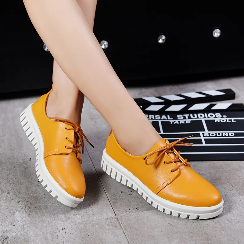 Женщины Плоские Туфли На Платформе 2017 Новый Женщина Кожаный Шнурок до для Дам