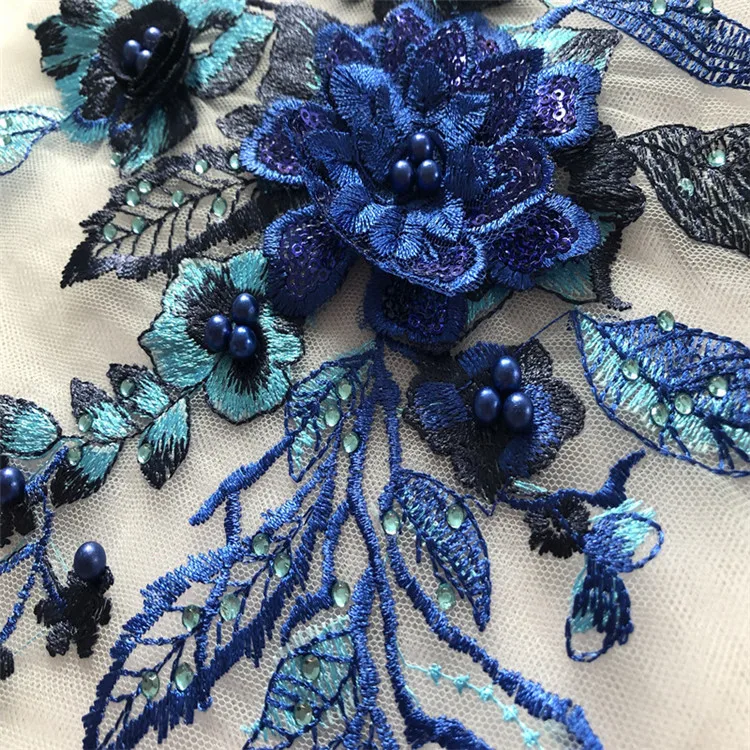 5 шт. 3D Цветы пайетки бисерные Кружева с аппликацией сетка вышивка стразы