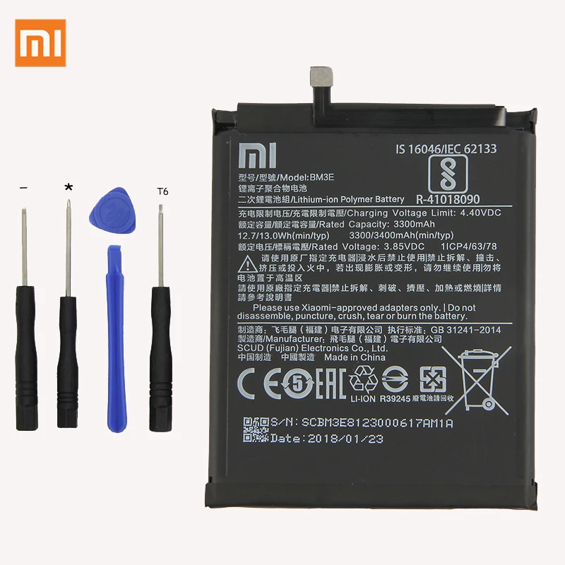 Оригинальный аккумулятор Xiaomi BM3E для телефона 8 MI8 M8 3400 мАч мобильный телефон