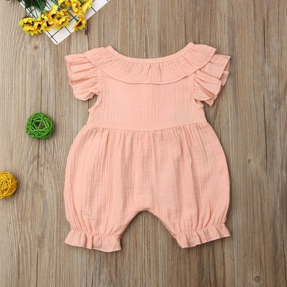 Детский комбинезон с оборками pudcoco однотонный для новорожденных девочек