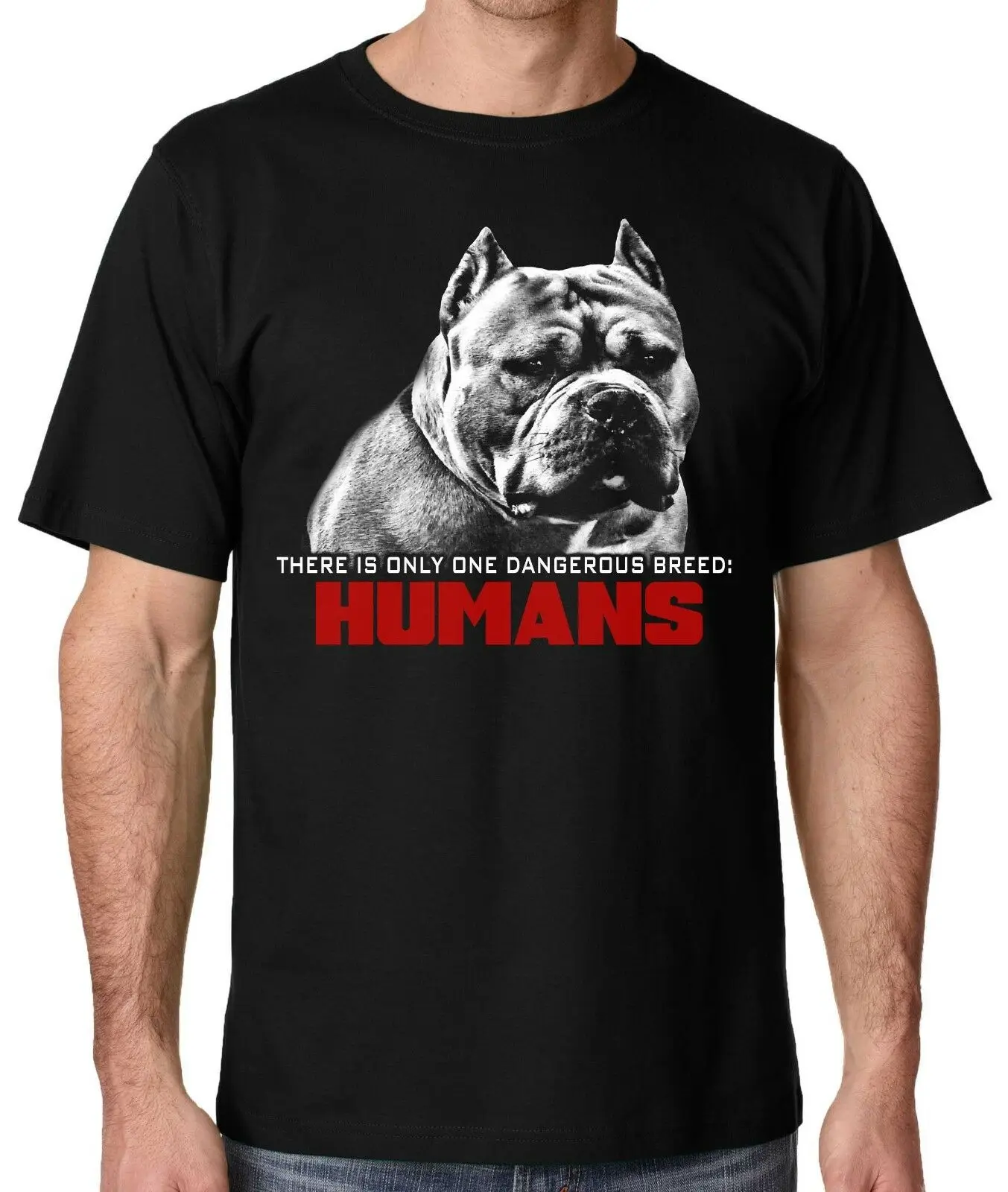 Мужская черная футболка с принтом Ban Stupid Humans not Dogs от small thru 5x|Мужские футболки| |