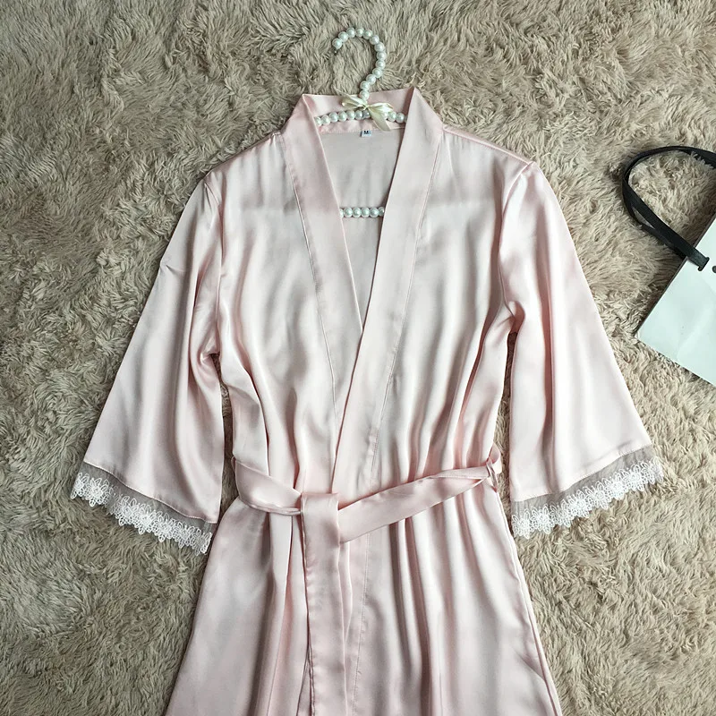 Сексуальные женские кружевные Satin Robe платье однотонные мягкие ночная рубашка кимоно халат пижамы свадебные туфли невесты халаты