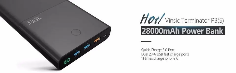 Vinsic 20000 mAh power Bank Быстрая зарядка 3,0 двухсторонняя Быстрая зарядка type-C двойное зарядное устройство USB для i Phone X 8 8 Plus MI