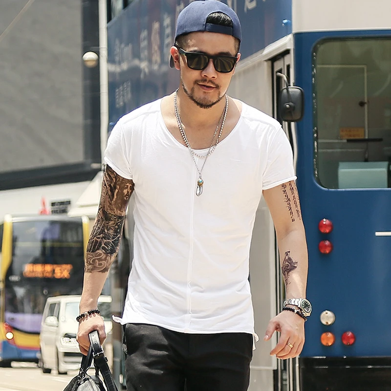 Мужская хлопковая футболка для фитнеса Приталенная с коротким рукавом и круглым