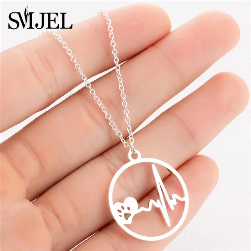 wave heart footprint SMJEL ожерелье из нержавеющей стали с изображением Микки Мауса для женщин, ювелирные изделия на каждый день, модная карта мира, волнистое ожерелье с лисой, Золотое колье - Окраска металла: wave heart footprint