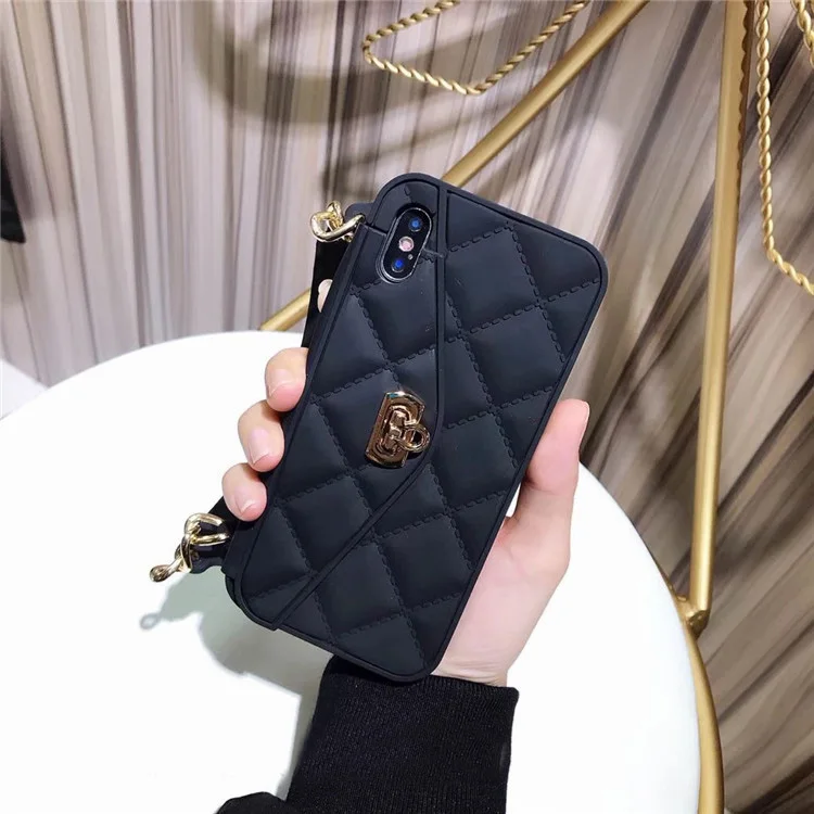 KASONPAI роскошный модный Мягкий силиконовый чехол-кошелек для iPhone X, 8, 7, 6 S, 6 Plus, слот для карт, сумочка, кошелек, чехол для телефона с длинной цепочкой