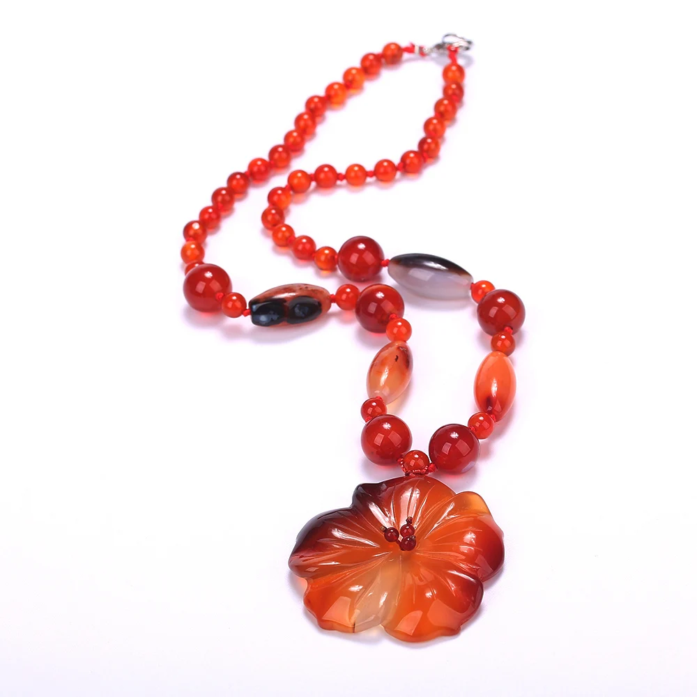 Ожерелье с подвеской из натурального камня длинное ожерелье цветком красного