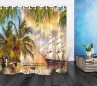 lb shower curtain seaside scenery pirate ship coconut tree bathroom waterproof extra long polyester fabric for bathtub decor