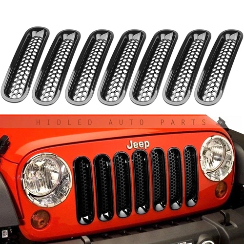 7 шт. набор вставок для решетки радиатора переднего гриля Wrangler Rubicon Sahara Jk 2005 2015 ABS