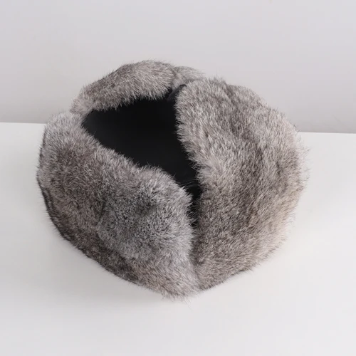 NATURAL GREY Новое поступление, унисекс, натуральный мех кролика, шапки-бомберы, зимняя мужская теплая меховая шапка из натурального кролика, русская мужская шапка, натуральная меховая шапка - Цвет: NATURAL GREY