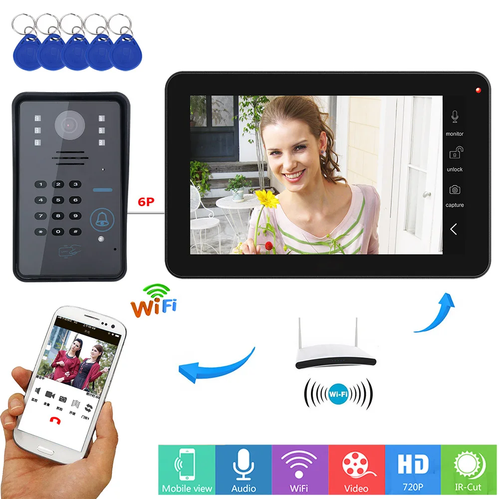 

Видеодомофон MOUNTAINONE с Wi-Fi, беспроводным паролем и RFID-камерой, 9 дюймов