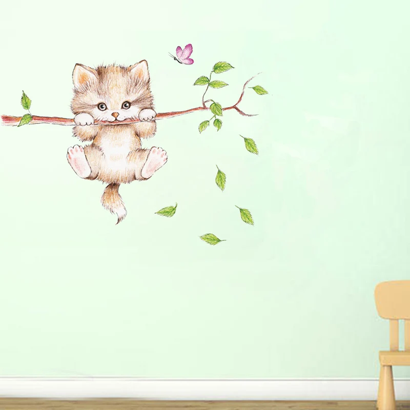 Наклейки на стену с изображением милого кота веток и бабочек|butterfly wall stickers|sticker for