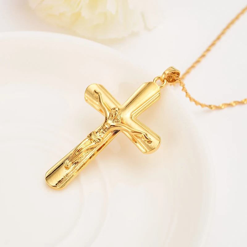 Ожерелье с крестиком подвеска на шею для женщин INRI Juses Crucifix золотой цвет подарок