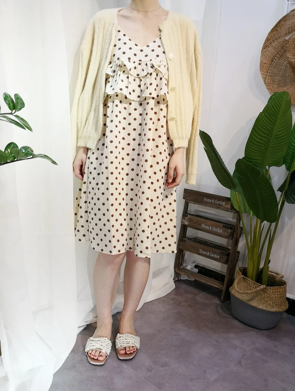 2019 модные летние без рукавов с v образным вырезом юбка в горошек Горячая