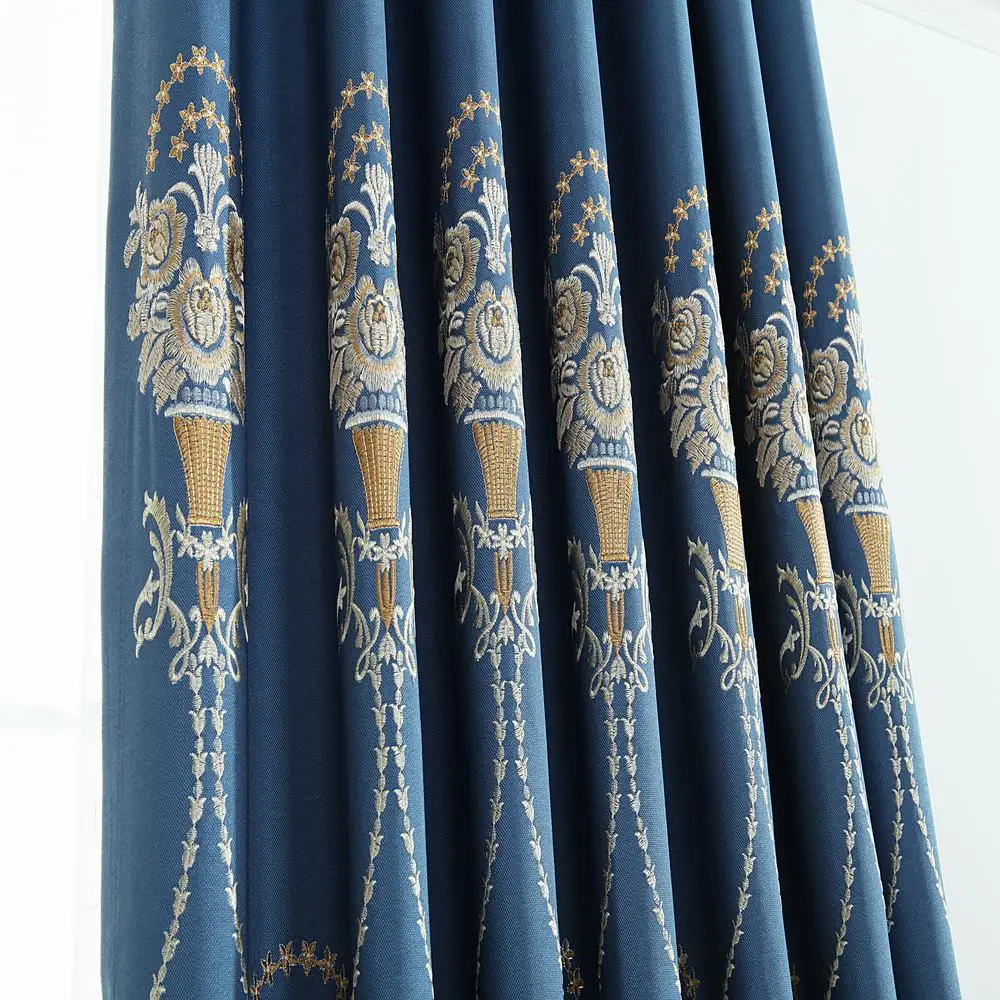 High quality European Window Blackout Curtain for Living Room Bedroom linen embroidered elegant blue 1pcs price free ship | Дом и сад