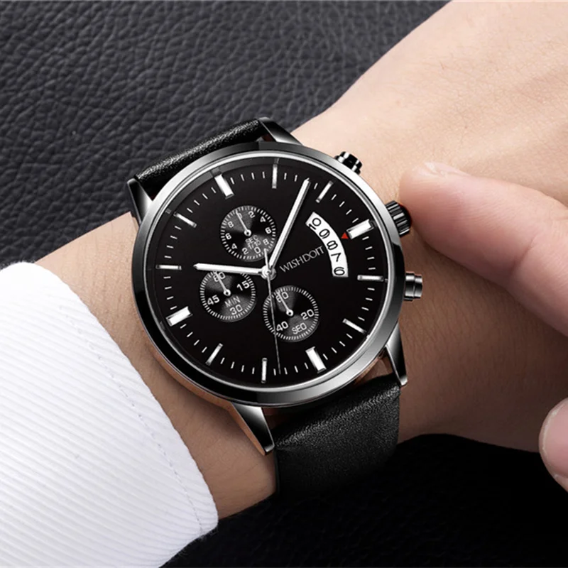 WISHDOIT для мужчин часы Топ Элитный бренд Модные повседневное кварцевые кожа