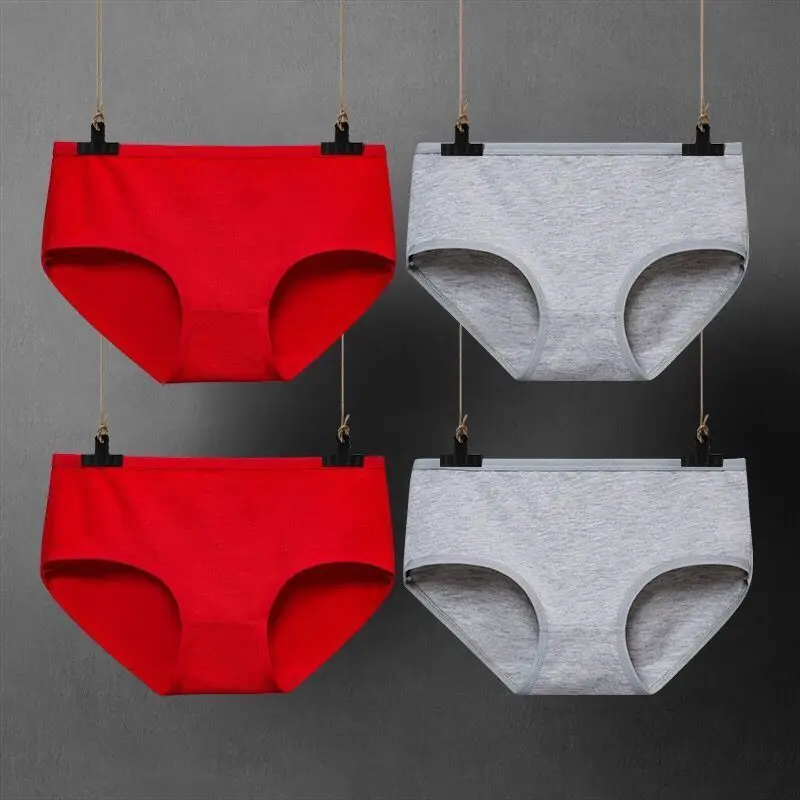 4 шт./упак. хлопок Трусики-брифы размера плюс нижнее белье Для женщин, чашечки расположены рядом со средней посадкой; L; XL; XXL; цвет белый, розовый, серый, фиолетовый, синий, черный; большие размеры по доступной цене