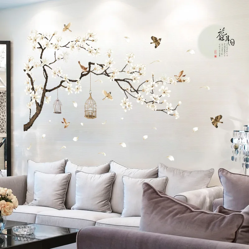 Large white flower wall sticker tree for bedroom adhesive home decor family decal lovely living room picture | Дом и сад