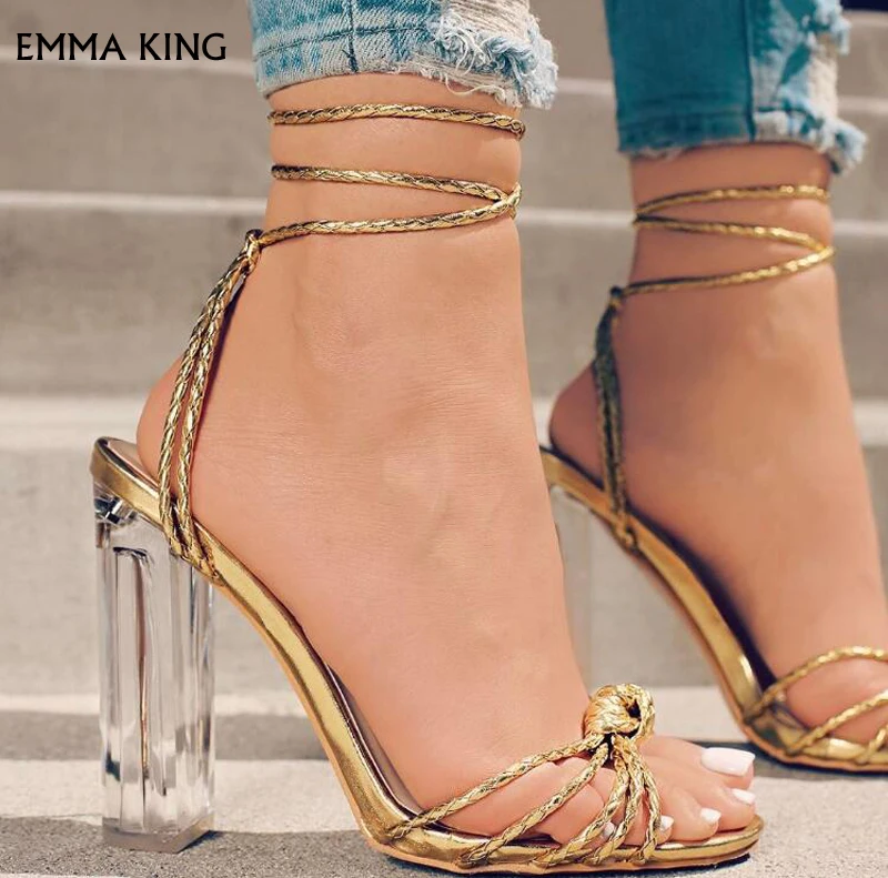 Emma king/новые модные дизайнерские прозрачные босоножки на толстом каблуке с