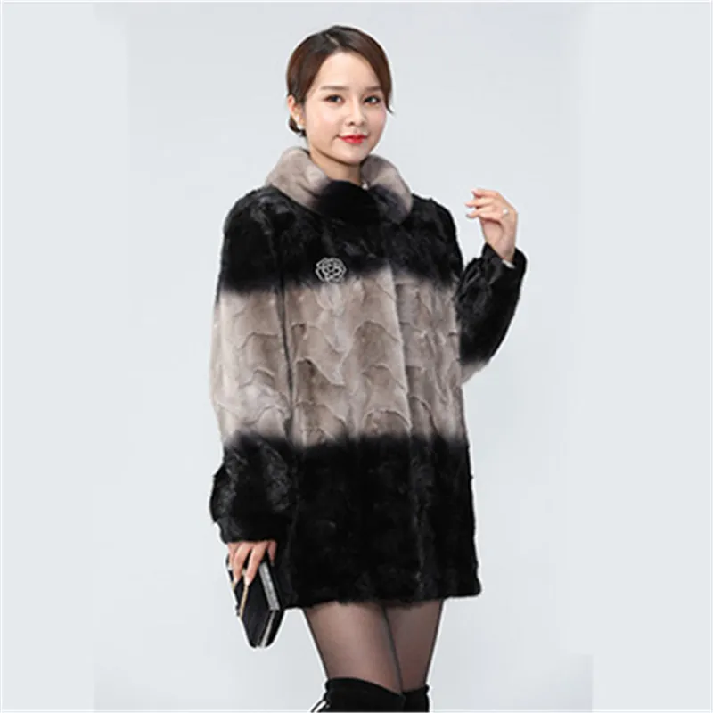 Silver gray Бутик Новые Большие размеры теплые с мехом Куртка высокого класса модные свободные норки пальто с мехом средней длины элегантный норки пальто G931 - Цвет: Silver gray