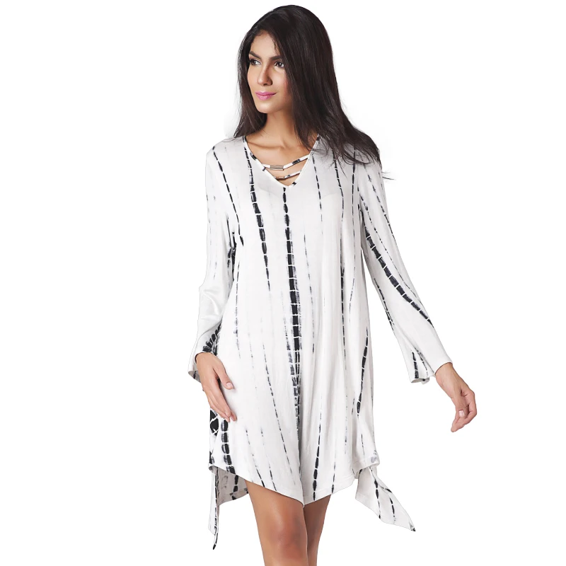 2017 Весна Осень женщины dress длинные рукава V образным Вырезом Модальные vestidos