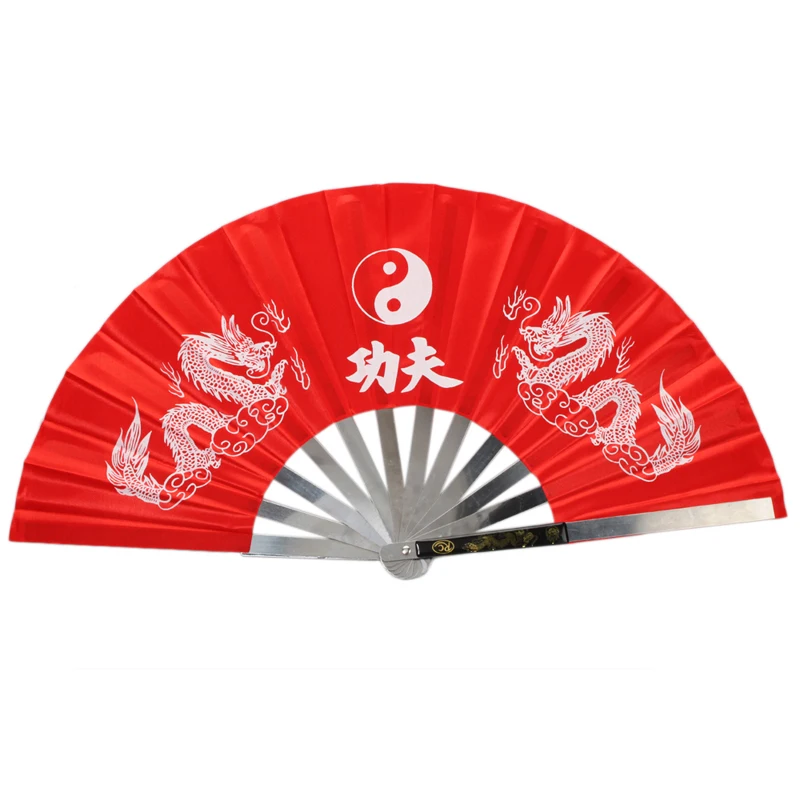 Stainless Steel Kung Fu Tai Chi Double Dragon Rib Heavy Fan Blue Black Red | Спорт и развлечения
