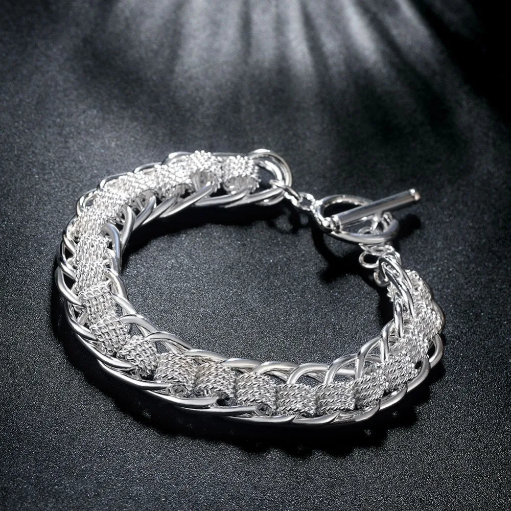 Big Discount Punk Style New Bone Round 925 Stamp Silver Plated Bracelet &amp Bangles For Women Men Party Sport Free Shipping | Украшения и