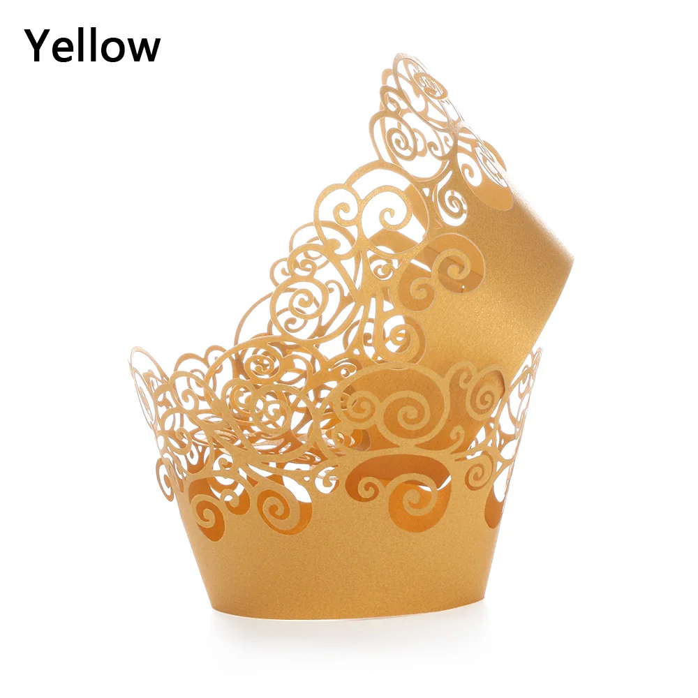 yellow Style1 12 шт. маленькая лоза кружевная лазерная резка обертка для кексов форма для порционной выпечки полый бумажный торт чашка DIY для выпечки фонданта кекс Прямая поставка - Цвет: yellow Style1