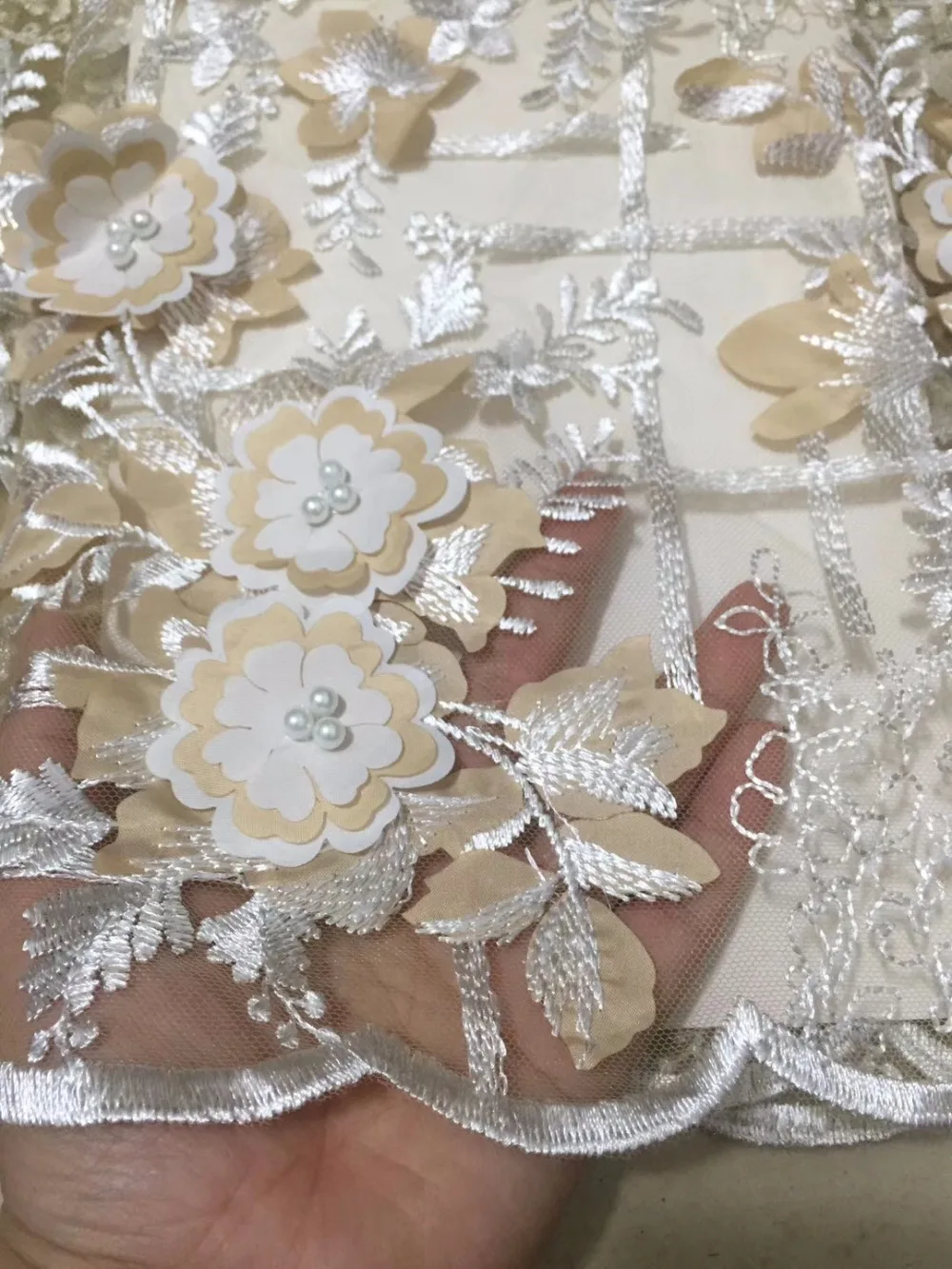 3D цветы Высокое качество Африканский кружевной ткани 2018 французский тюль