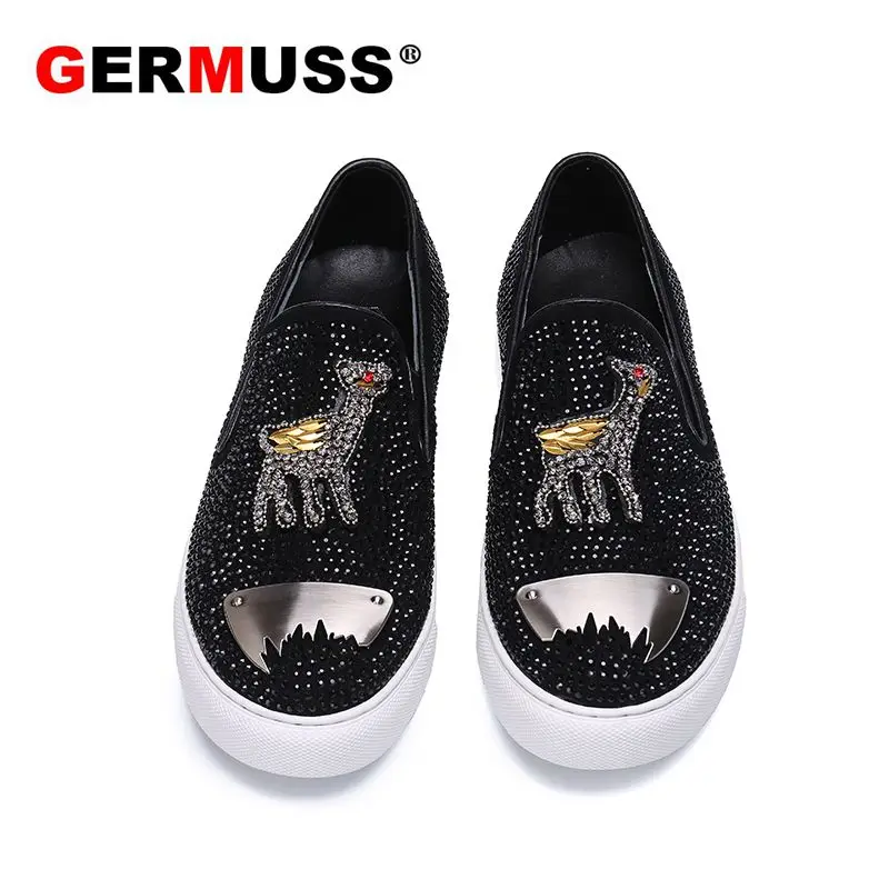 Luxury brand Animal Prints designer deer embroidery Rhinestone Men Loafers Fashion Male Nightclub Party shoes zapatos de novio | Обувь