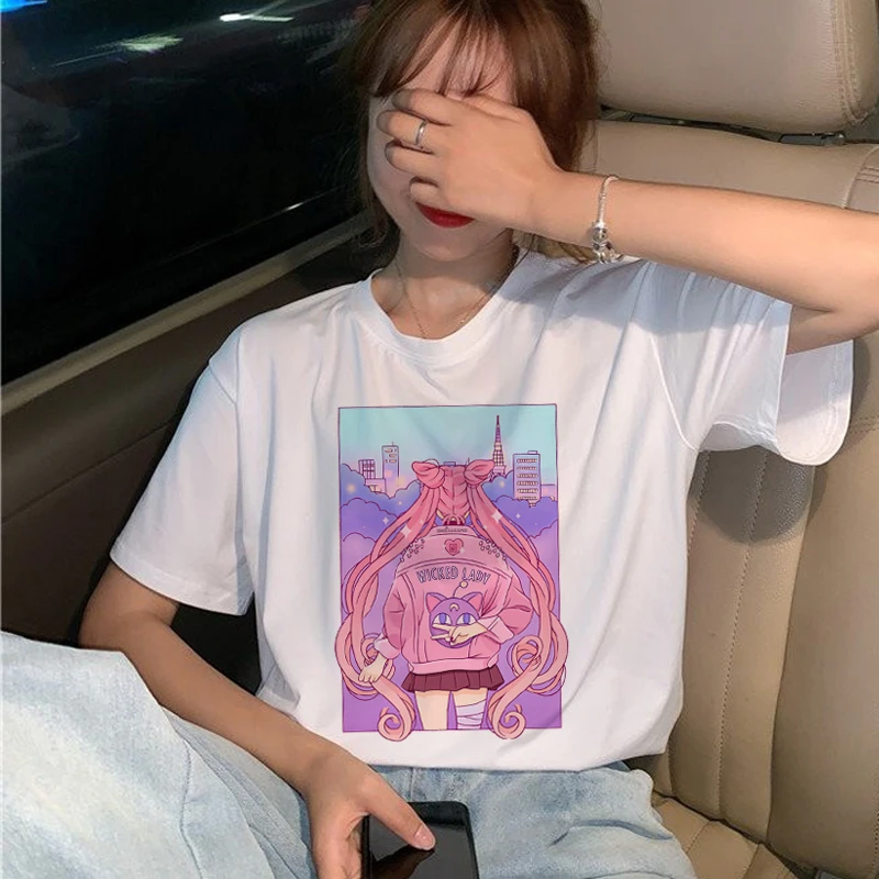 4070 Kawaii Сейлор Мун 90s футболка женская с коротким рукавом Harajuku Ullzang футболка Эстетическая аниме милая футболка модные футболки женские - Цвет: 4070