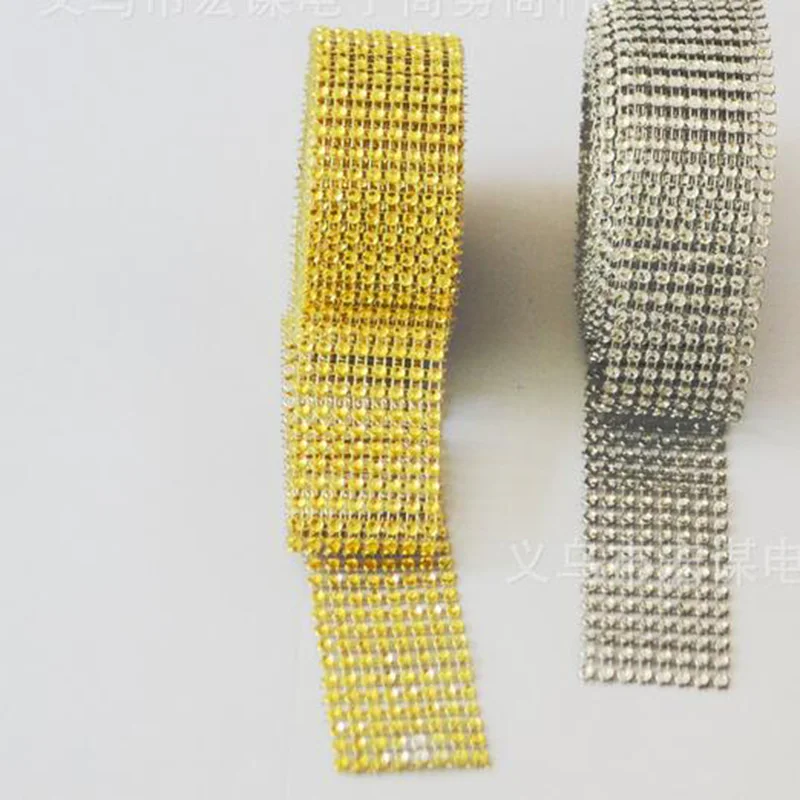 2 метра Золотая Серебряная Алмазная сетка рулон ленты для торта Стразы с