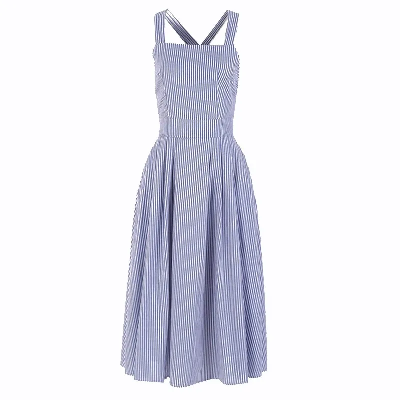 Миди Платья для женщин лето синий полосатый Для Новинка пикантные квадратный