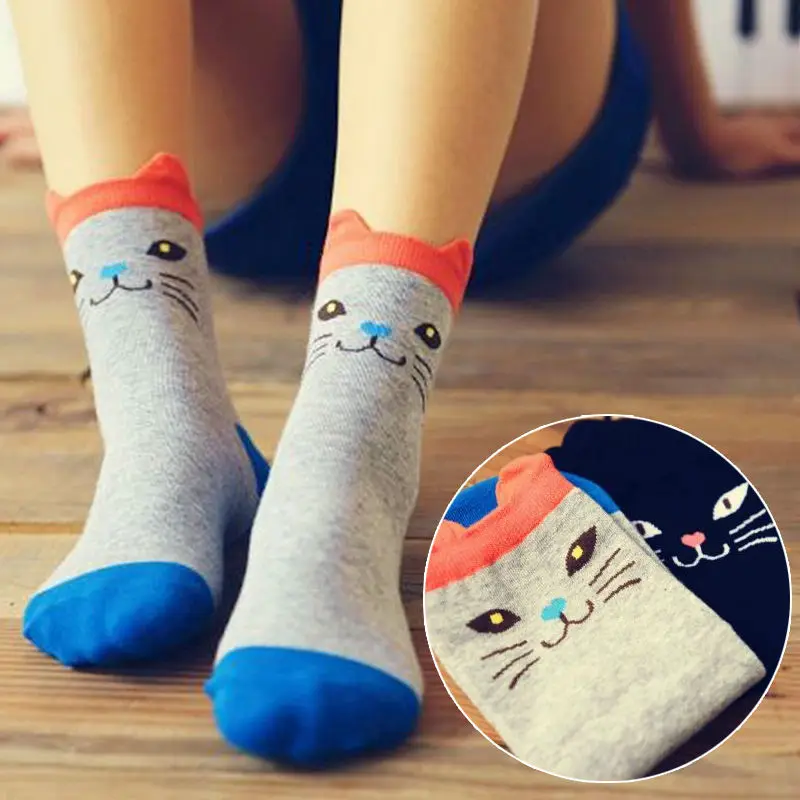 Носки Harajuku Японский кот любителей хлопка Для женщин носки до лодыжки на весну и