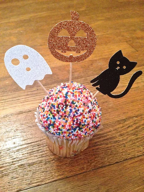 

glitter Happy Halloween Cupcake Toppers event Party Picks baby shower wedding birthday toothpicks decor