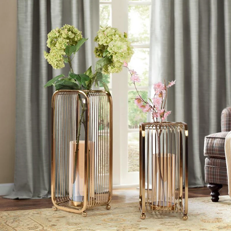Напольные вазы Европейский металлический золотой цветок ваза геометрической