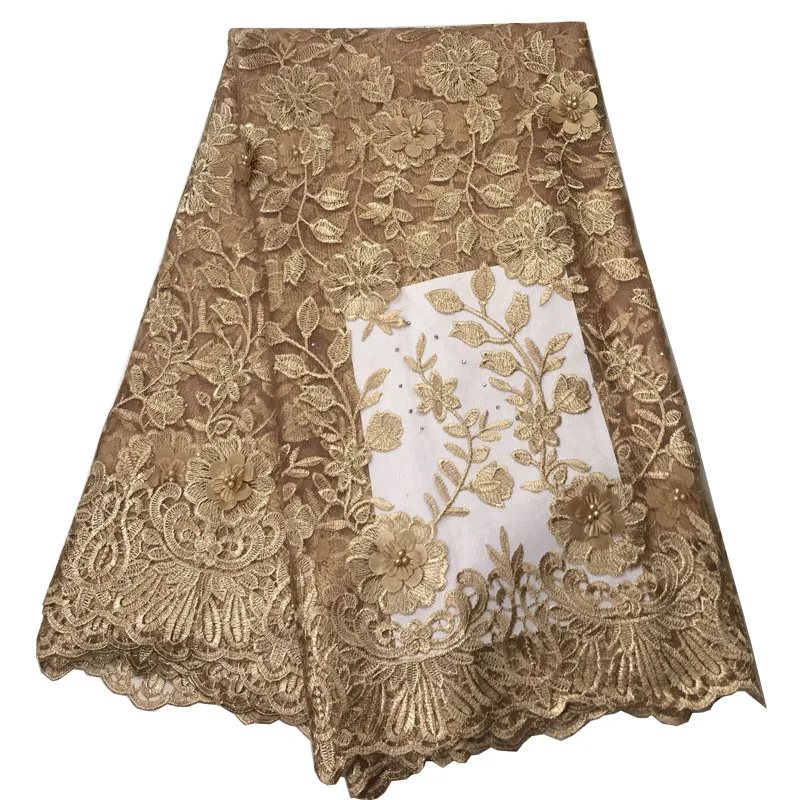 Gold French Lace Material High Quality Net African Fabrics With Beaded For Nigerian Wedding Tulle Fabri | Дом и сад