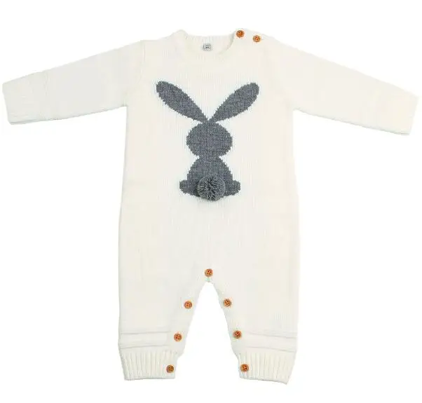 white romper Winter Warm Newborn Baby coat Fur Hood Detachable Grey Infant Boys Girl Knitted Cardigan Fall Outwear Children Knitwear sweater - Цвет: white romper