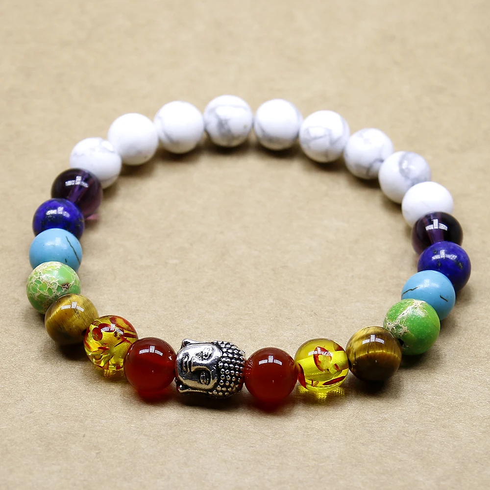 Белые браслеты Howlite Buddha 8 мм натуральный камень для женщин известный бренд
