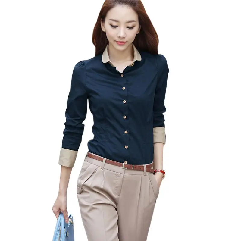 Женская рубашка с кукольным воротником Модная приталенная офисная блузка