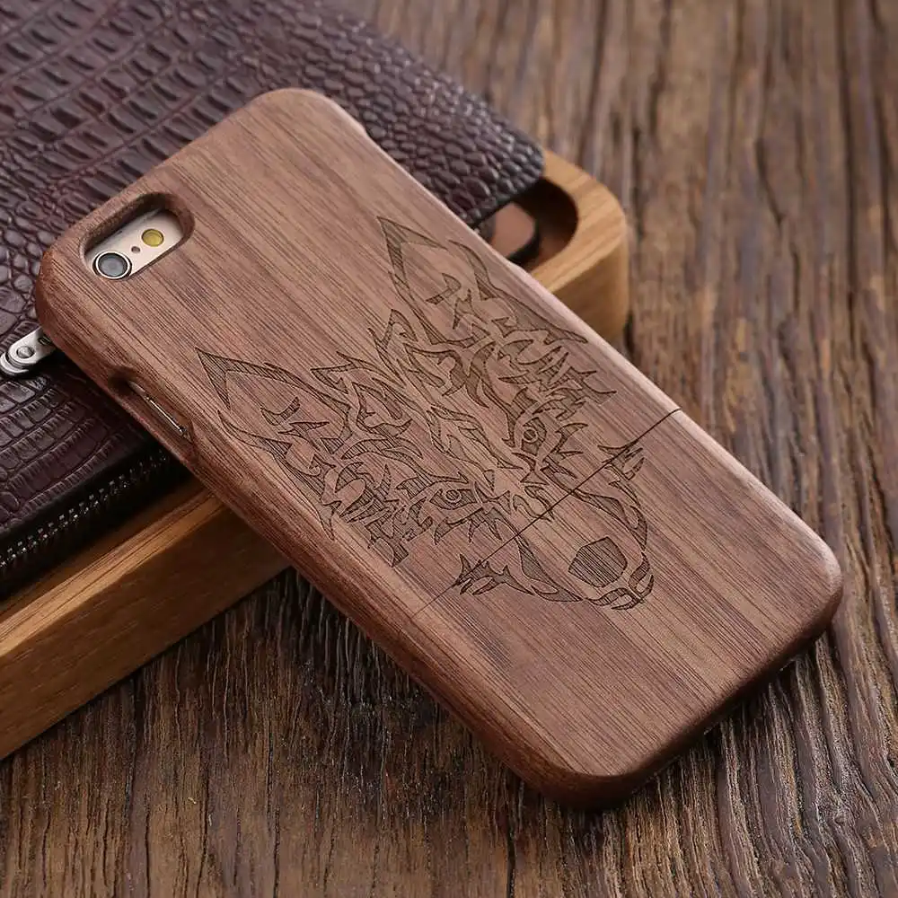 Black Nut Wolf Head FLOVEME Деревянный чехол для iPhone 6 6 S Plus 5S 5 SE 3D Деревянный бамбуковый волчий крест чехол для samsung Galaxy S6 S7 Edge чехол для телефона s сумки - Цвет: Black Nut Wolf Head