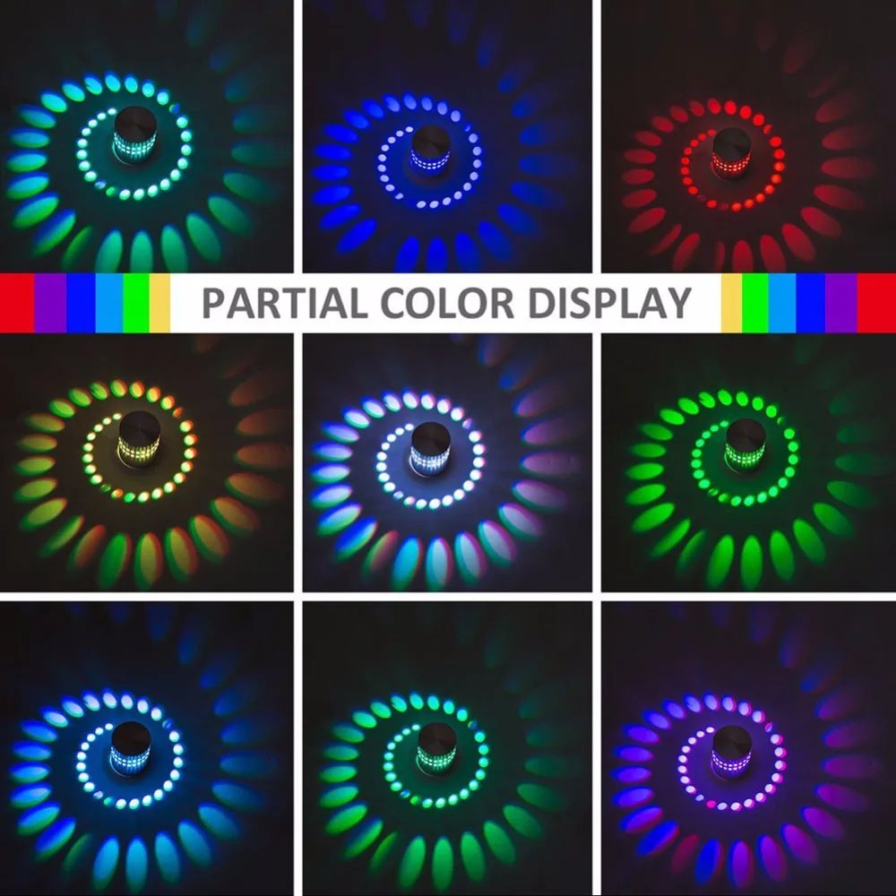 Светодиодный светильник со спиральным эффектом, настенные лампы, RGB светодиодный настенный светильник, 3 Вт, красочные лампы Wandlamp для вечерние, для бара, лобби, KTV, украшение дома, светильник