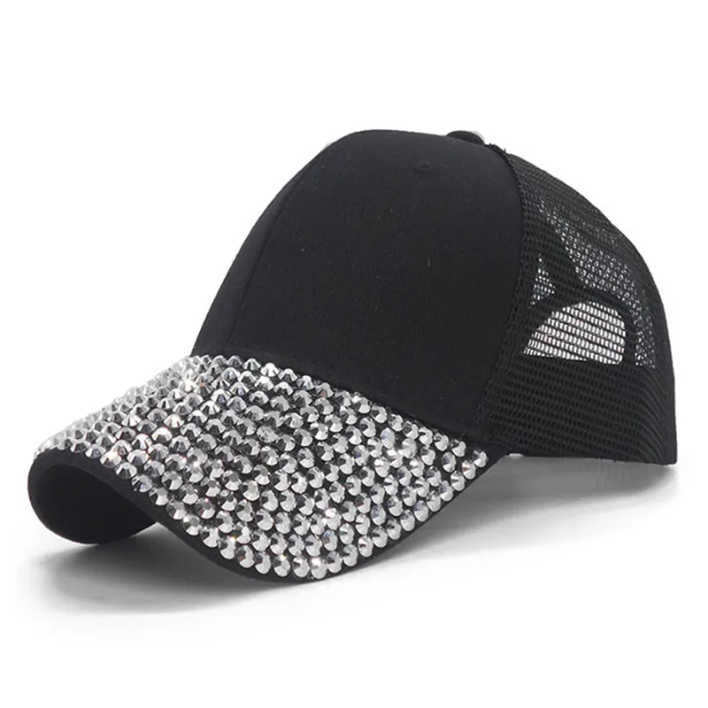 Бейсбол Кепки с Стразы Bling Роскошные женские Кепки летние Повседневное сетка солнцезащитный козырек шапка регулируемый в стиле «хип-хоп» для Casquette Femme - Цвет: C23
