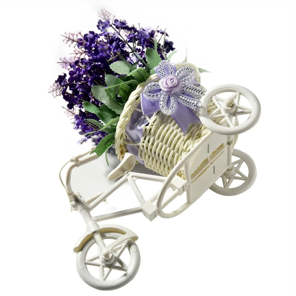 Искусственная ваза из ротанга трехколесный велосипед + цветы искусственные