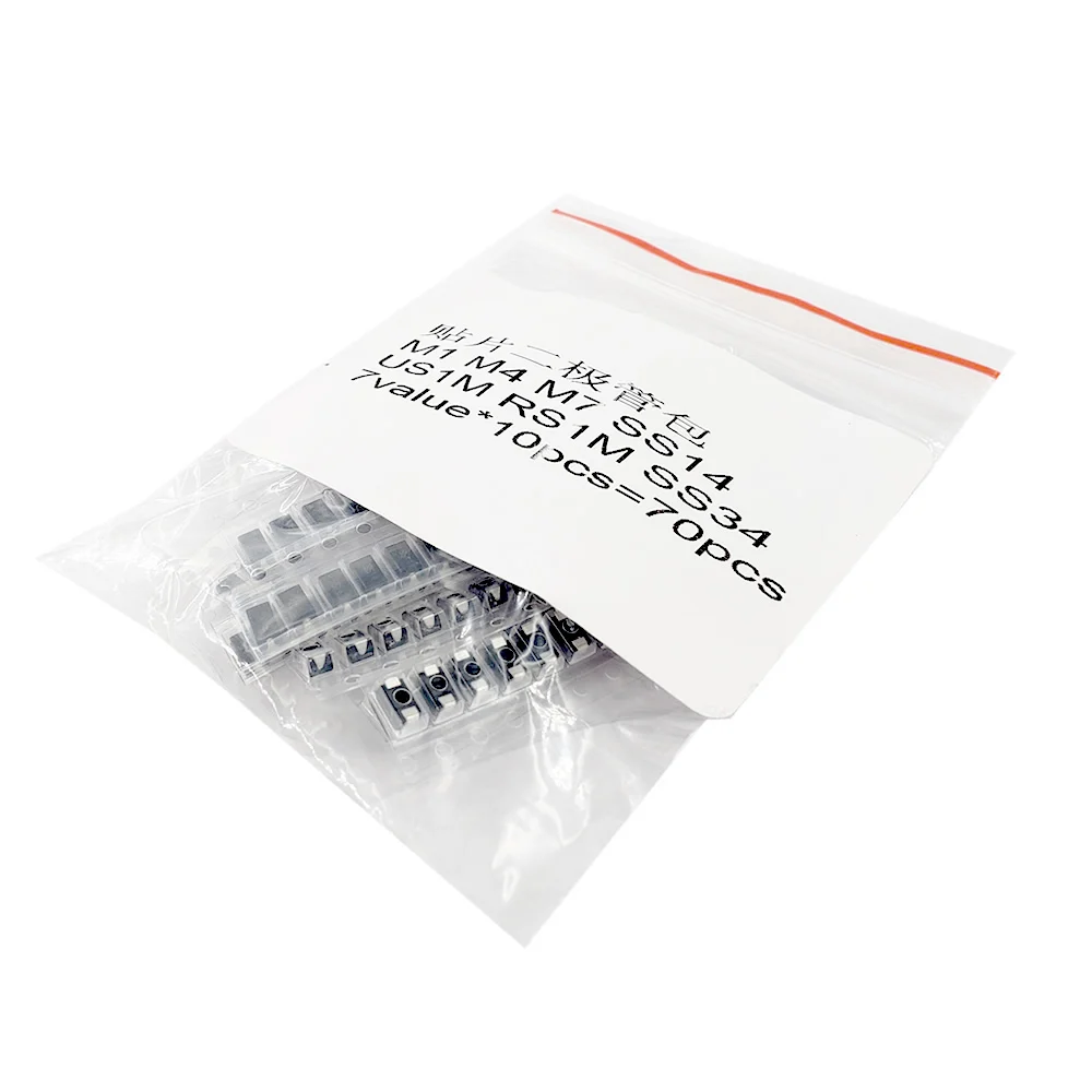 7 видов* 10 шт. = 70 шт./лот SMD пакет диодов/M1(1N4001)/M4(1N4004)/M7(1N4007)/SS14 US1M RS1M SS34 комплект