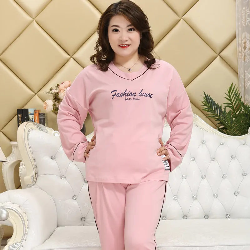 Большие размеры 135 кг 5XL, корейские Симпатичные пижамные комплекты для женщин, повседневная женская одежда для сна из хлопка, зимняя пижама с длинным рукавом, обхват груди 152 см