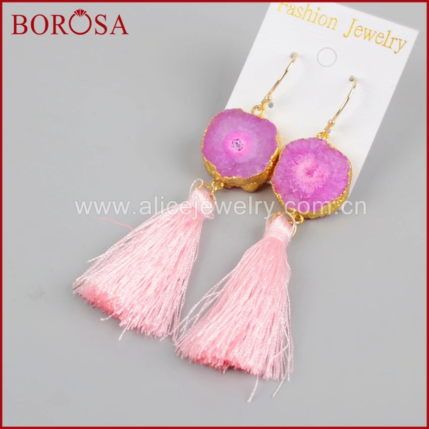 

BOROSA Gold Color Rainbow Solar Quartz Colorful Tassel Earrings, Wholesale Mix Color Druzy Drop Earrings Dangle Earrings G1238